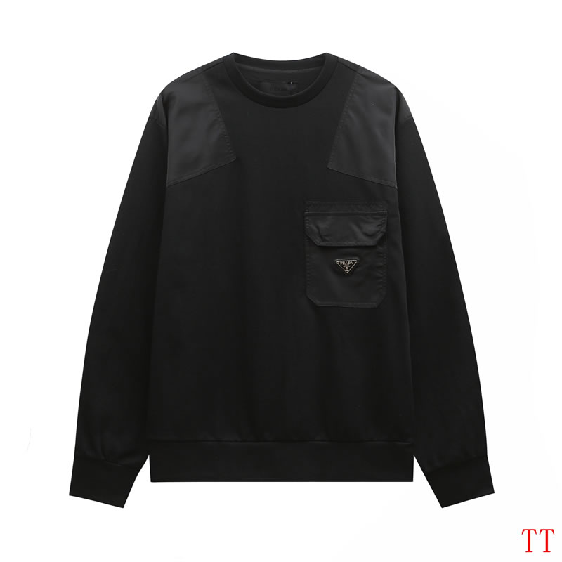 300g Velvet Slightly Elastic Cotton Patchwork Pocket Design Replica Prada Hoodie Black