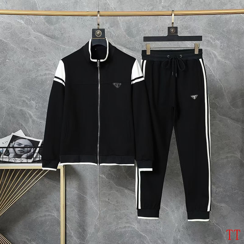 Sports suit black Replica prada sweatsuit by men