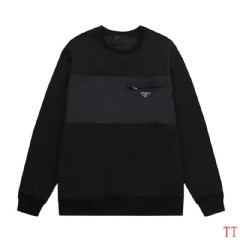 Latest leather label triangle metal stitching logo black prada sweatshirt