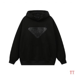 Cotton Terry Black Sweatshirt Embossed Leather Label Replica Prada for men