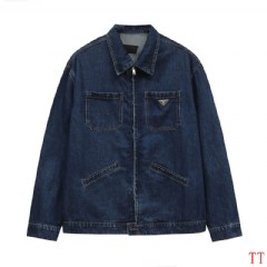 Original foreign trade classic triangle label zipper washed Replica prada denim jacket