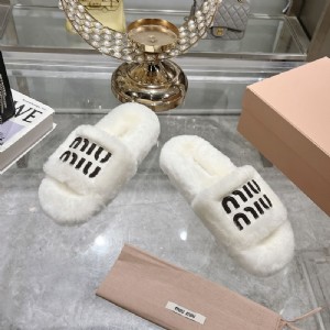 Women's Replica MiuMiu Wool Slippers - Warm & Stylish